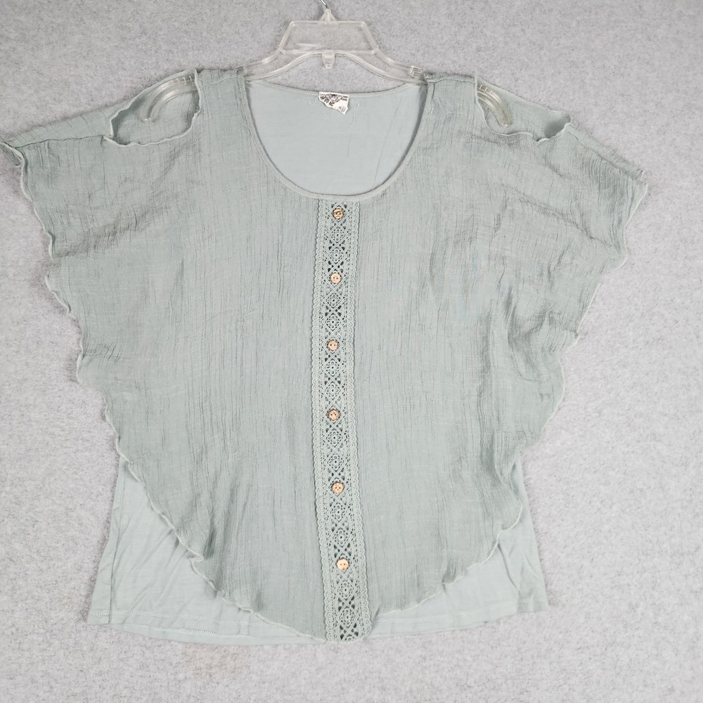 Late August Blouse Womens M Sage Green Crochet Lace Boho Stretch Cold Shoulder